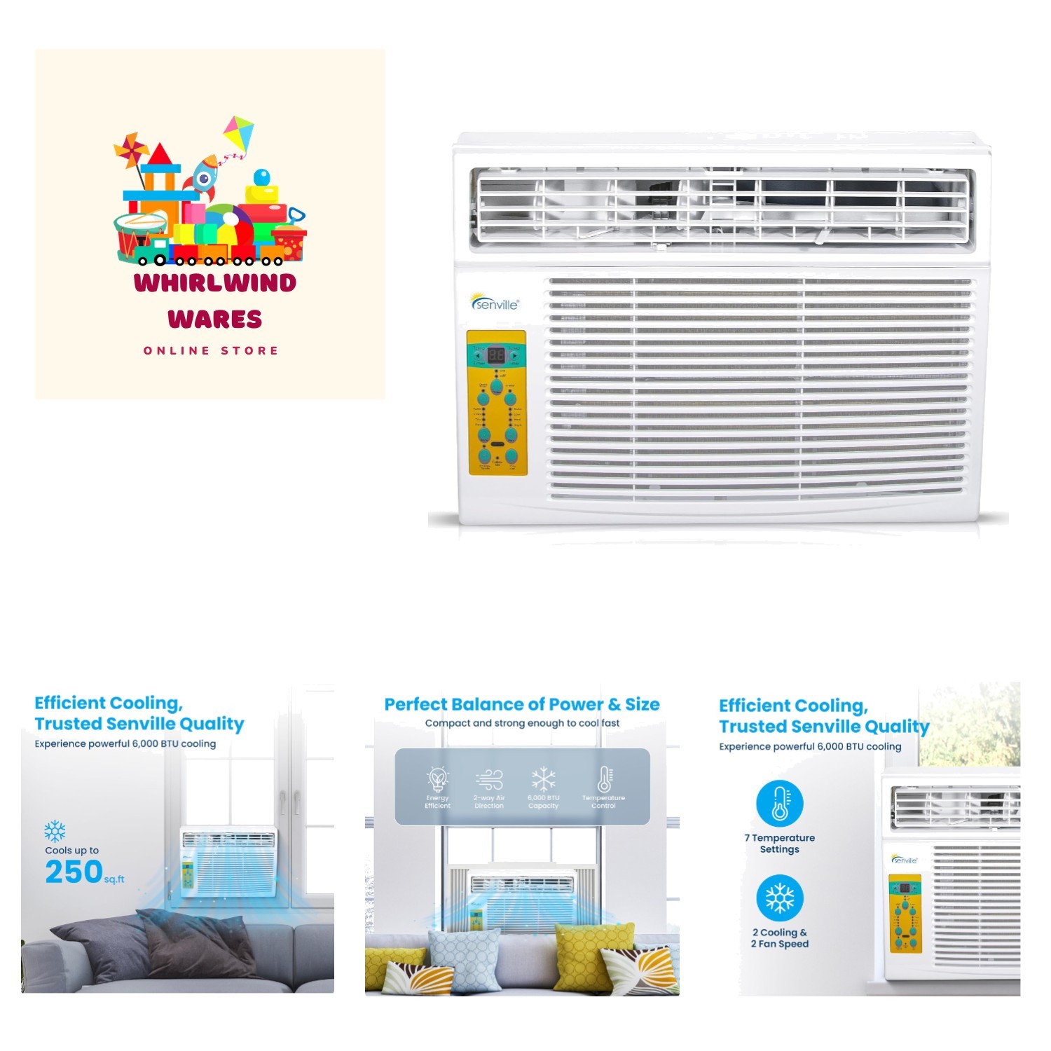 6,000 BTU Window Air Conditioner, Cools Up to 250 Sq. Ft., Easy to Use, Washa…