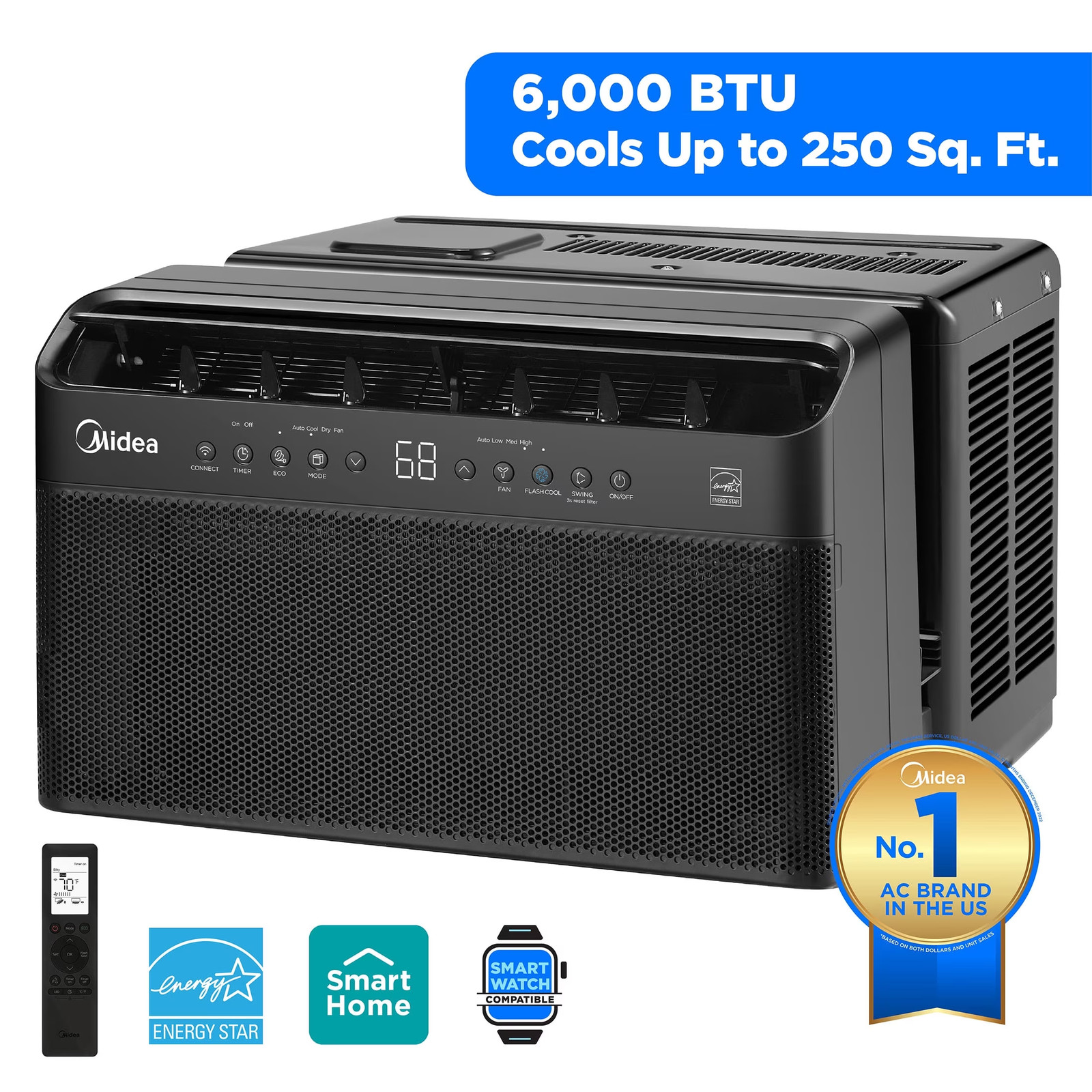 Midea 6,000 BTU Smart Window Air Conditioner, U-Shaped Inverter, Ultra Quiet, Wi