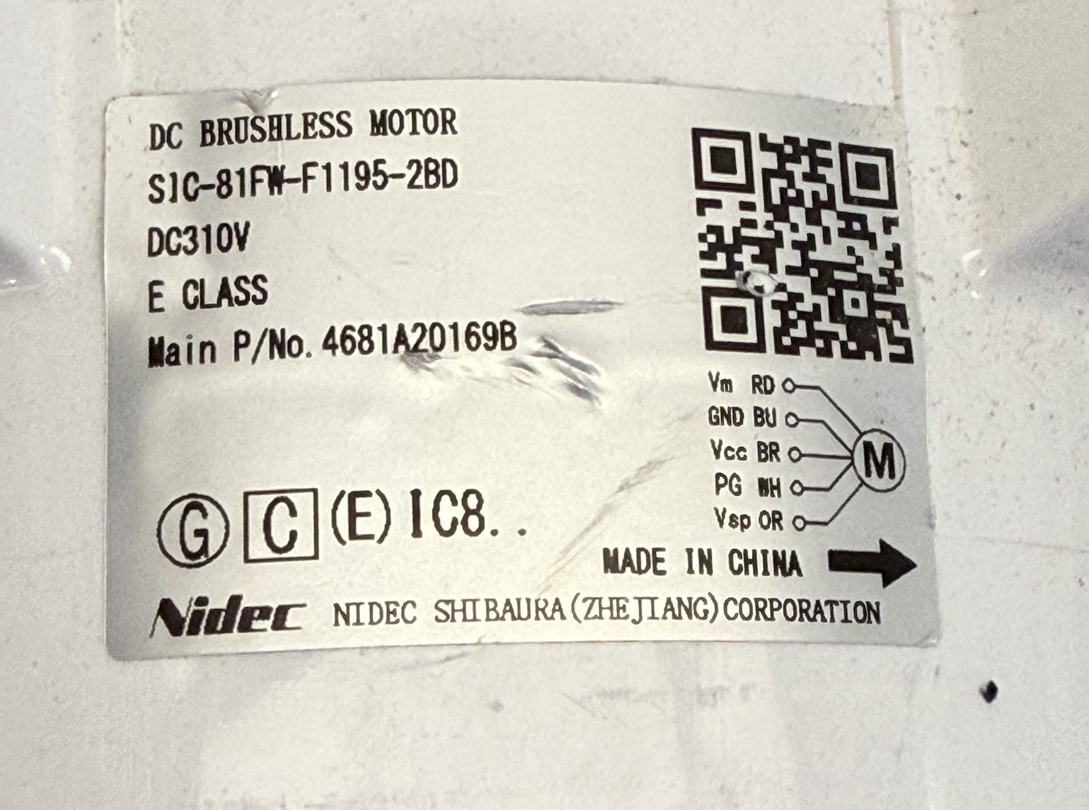 NIDEC AIR CONDITIONER FAN MOTOR 4681A20169B / S1C-81FW-F1195-2BD