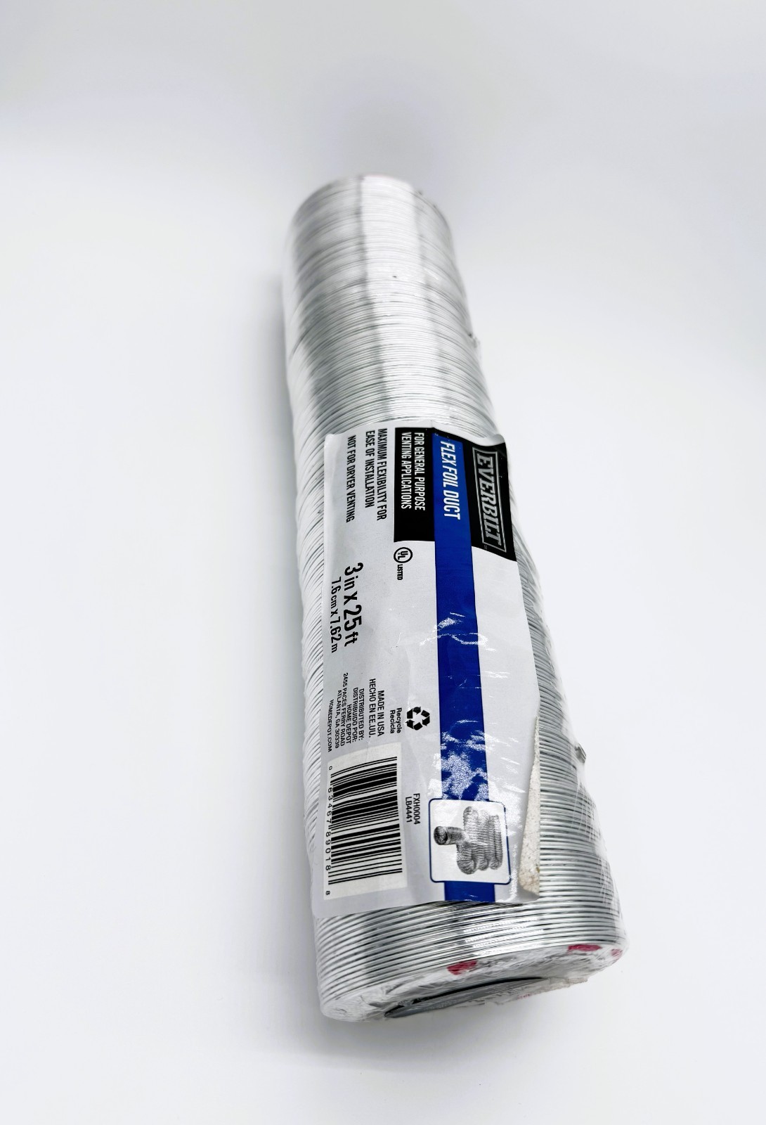 Everbilt 3 in x 25 ft Flexible Aluminum Foil Vent Duct UL Listed HVAC Venting