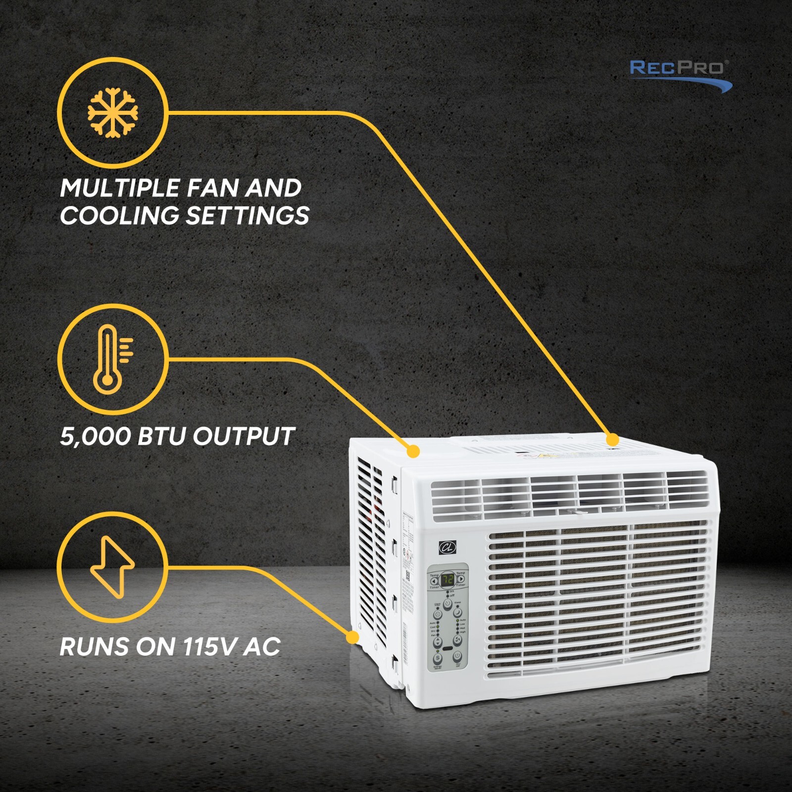 CL RV Window Air Conditioner | 5000 BTU | 4 Settings & 4 Fan Speeds