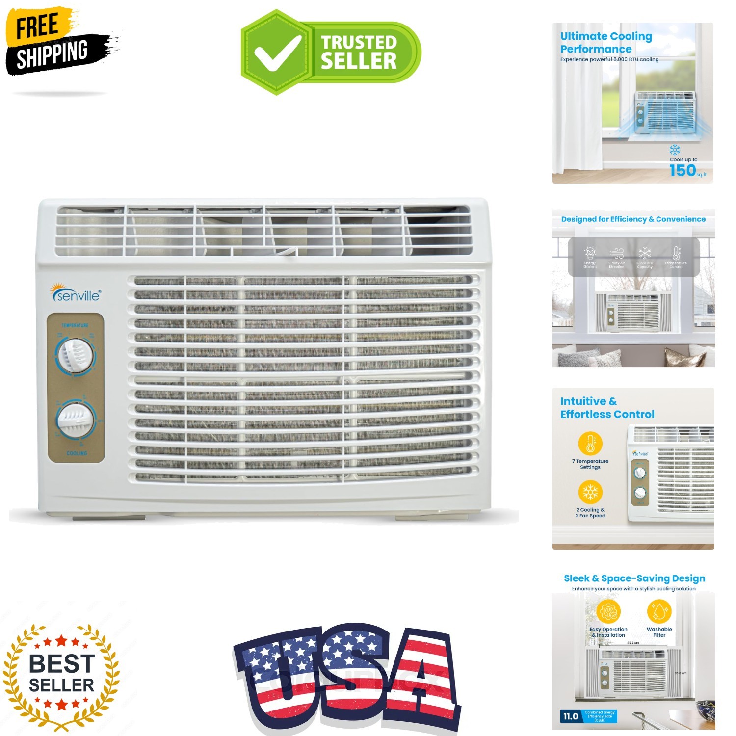 5,000 BTU Window Air Conditioner, Cools Up to 150 Sq. Ft., Easy to Use Mechan…