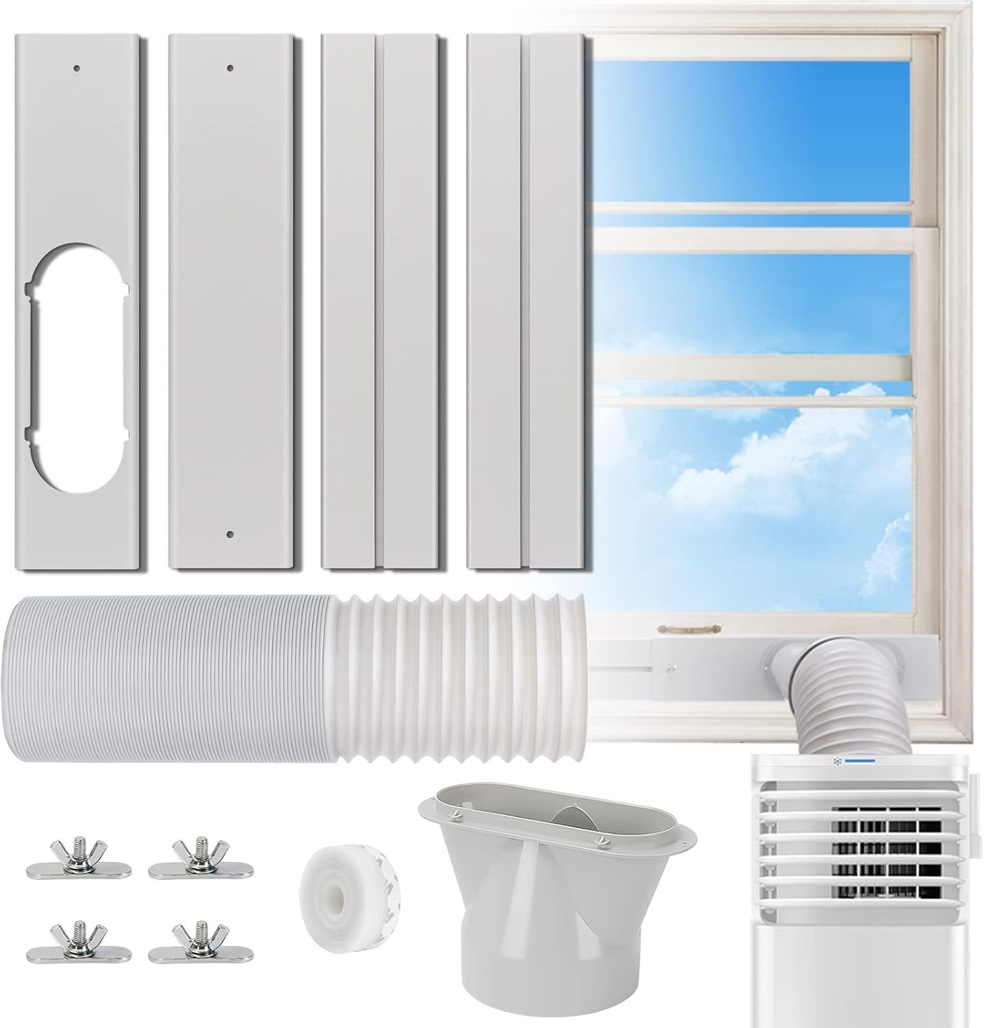 Easy-to-Install Sliding Window AC Vent Kit, 51&Prime; Exhaust Hose