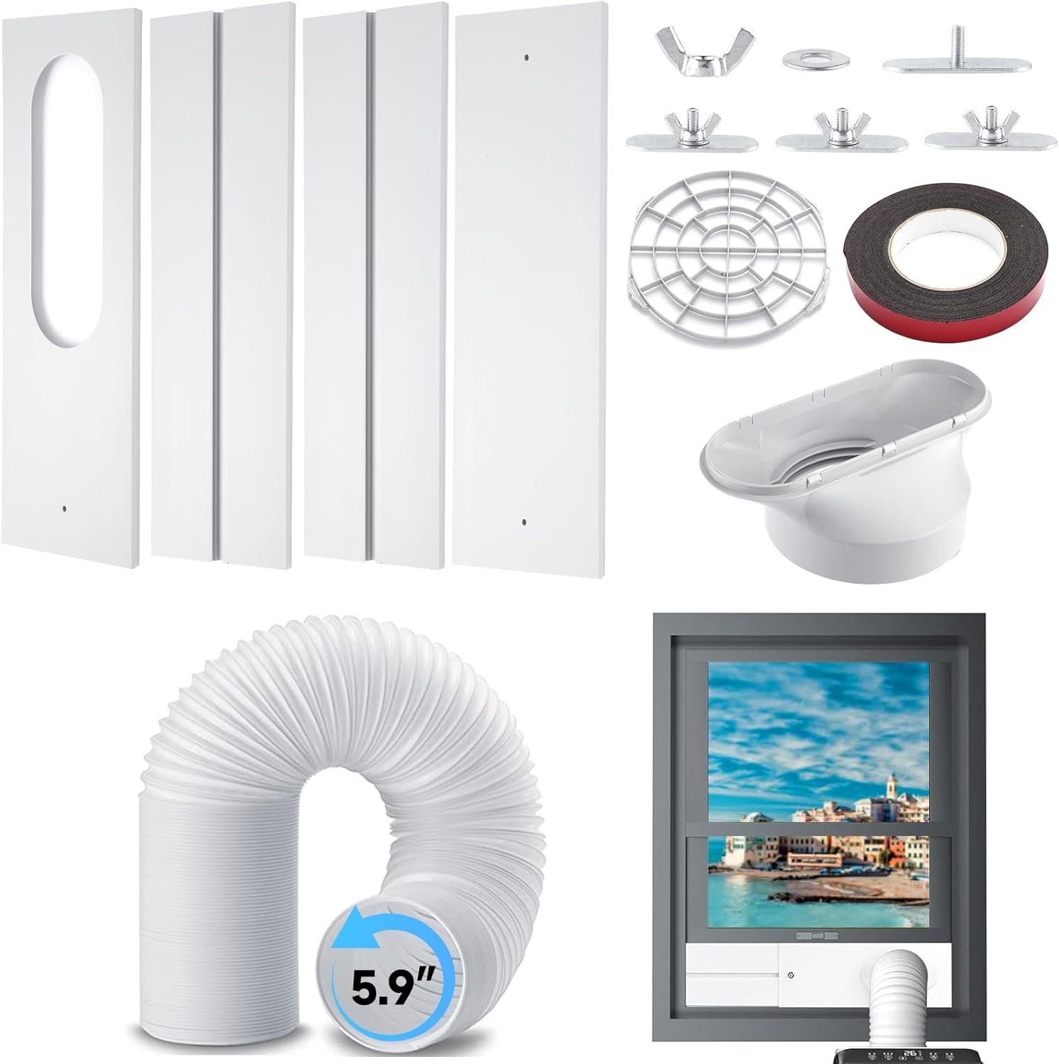 BAFFOGY Portable Air Conditioner Window Kit with Hose 5.9 Diameter 59 Length
