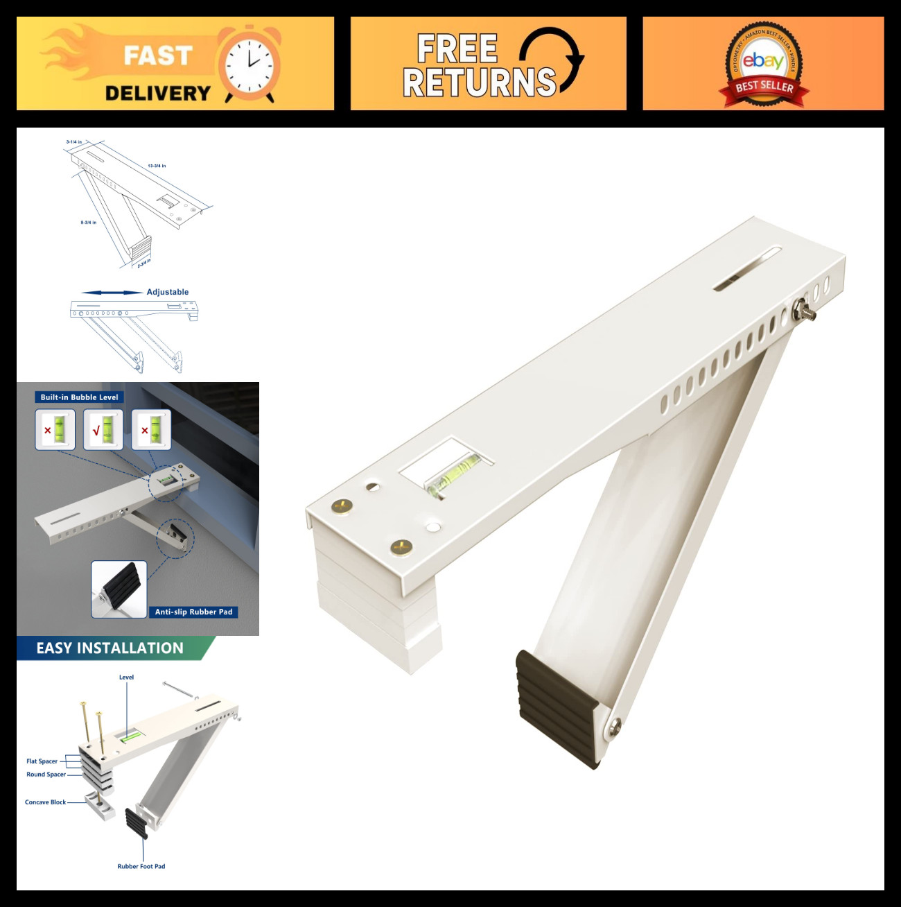 Universal Window Air Conditioner Bracket, Supports Up to 85 lbs, Fits 5,000-12,0