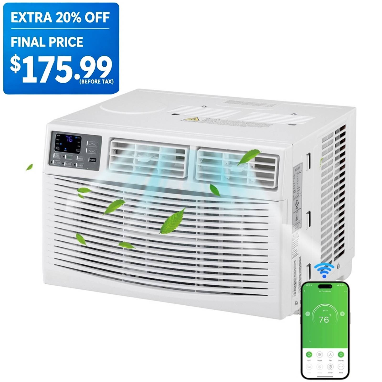 8,000 Window Air Conditioner, 350 Sq.Ft. for Bedroom, Den, Living Room WIfi