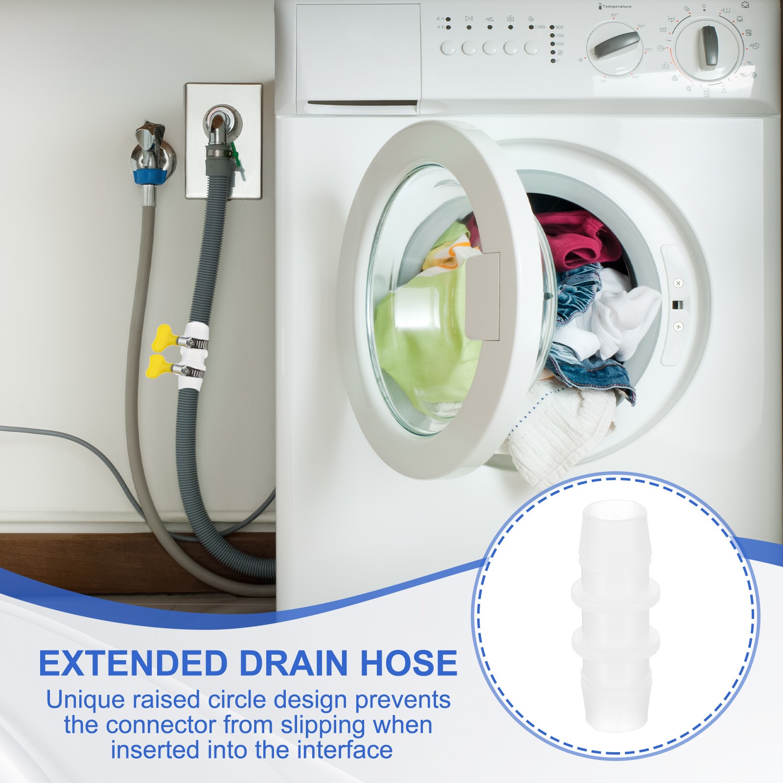 Straight Drain Hose Connector Adapter with 2 Hose Clamps for 14-16mm Hose