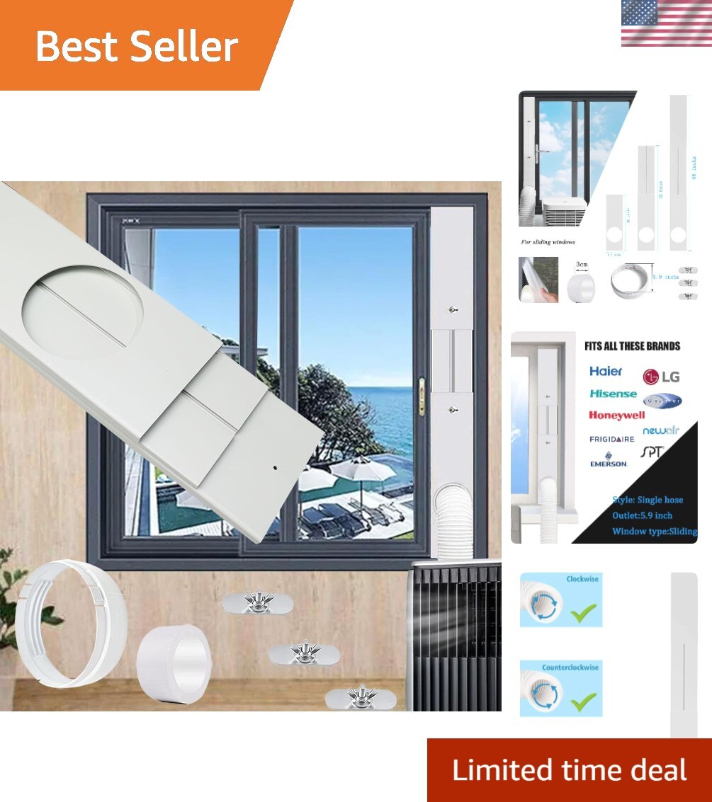 Adjustable Window Vent Kit for Portable AC, Fits 5.9&Prime; Hose, Space-Saving Design