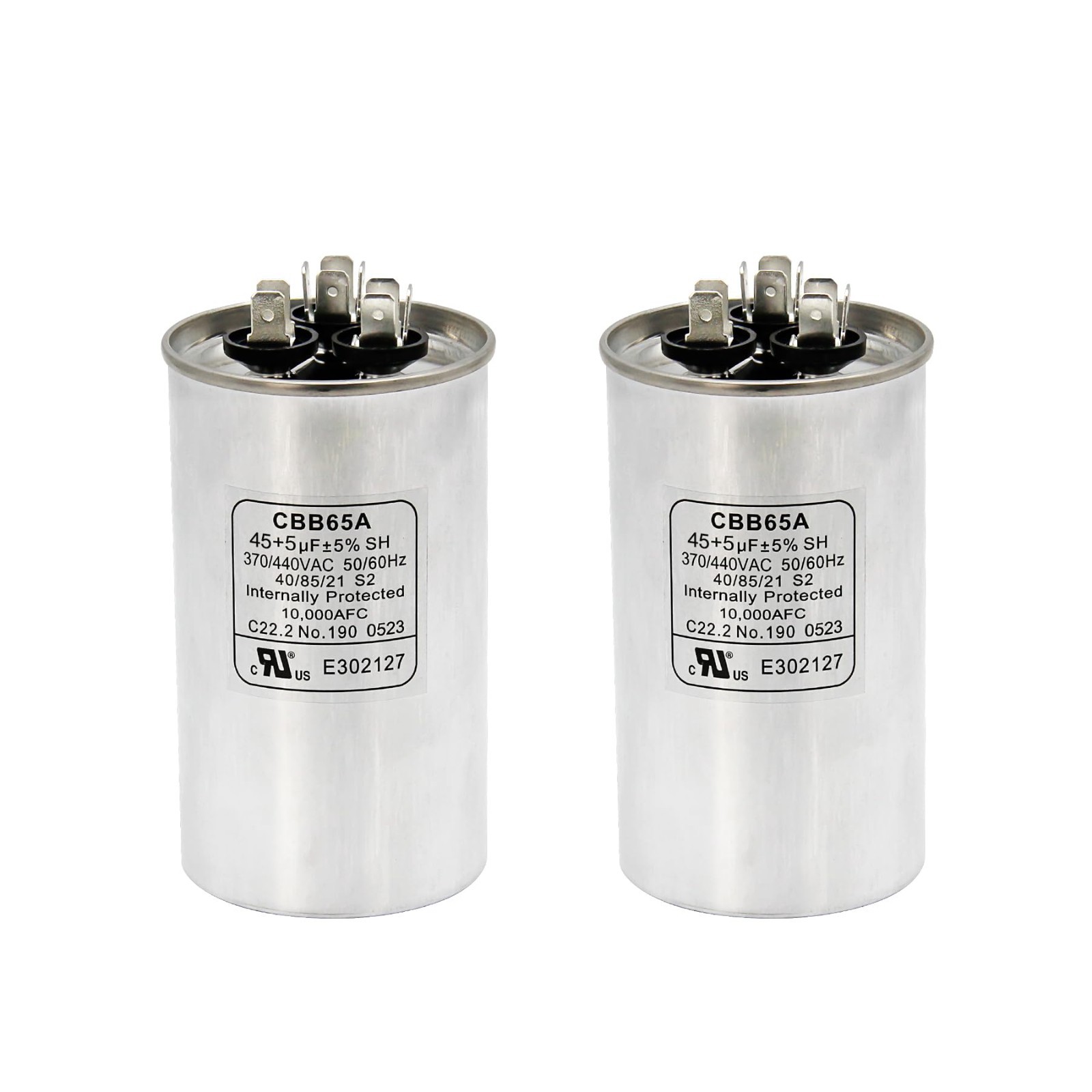 Dual Run Capacitor 45+5 uF 370V/440VAC CBB65 for AC, Heat Pump, Fan – 2 Pack