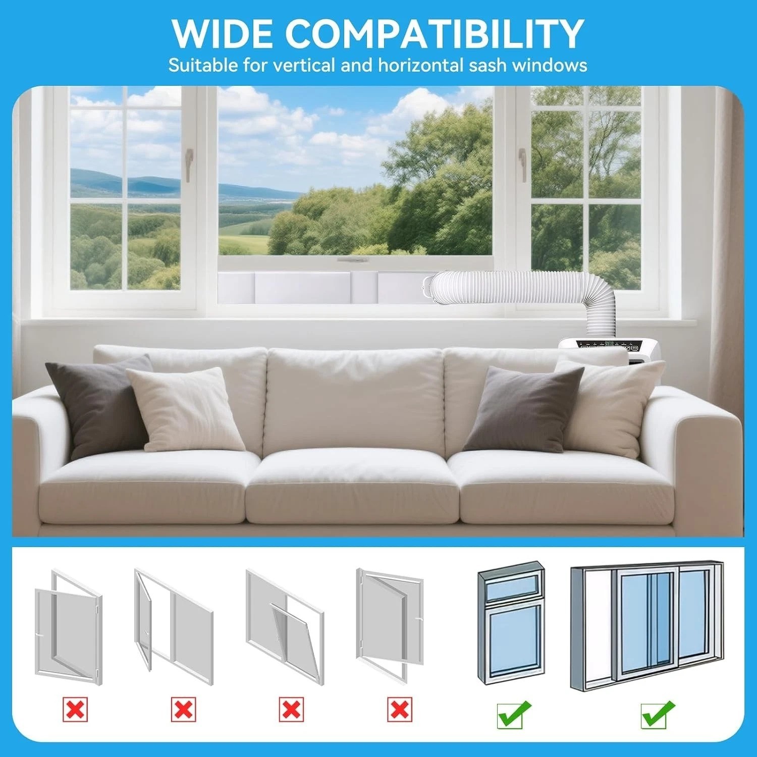Portable Air Conditioner Window Vent Kit 5.9 Inch Exhaust Hose Adjustable