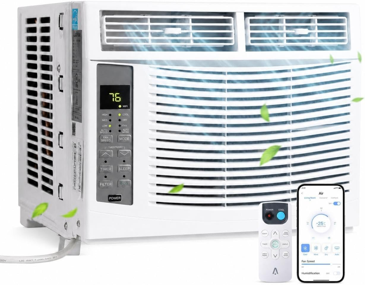 6000 BTU Window AC Unit, App & Remote Control, 350 Sq Ft Cooling 115V 60Hz