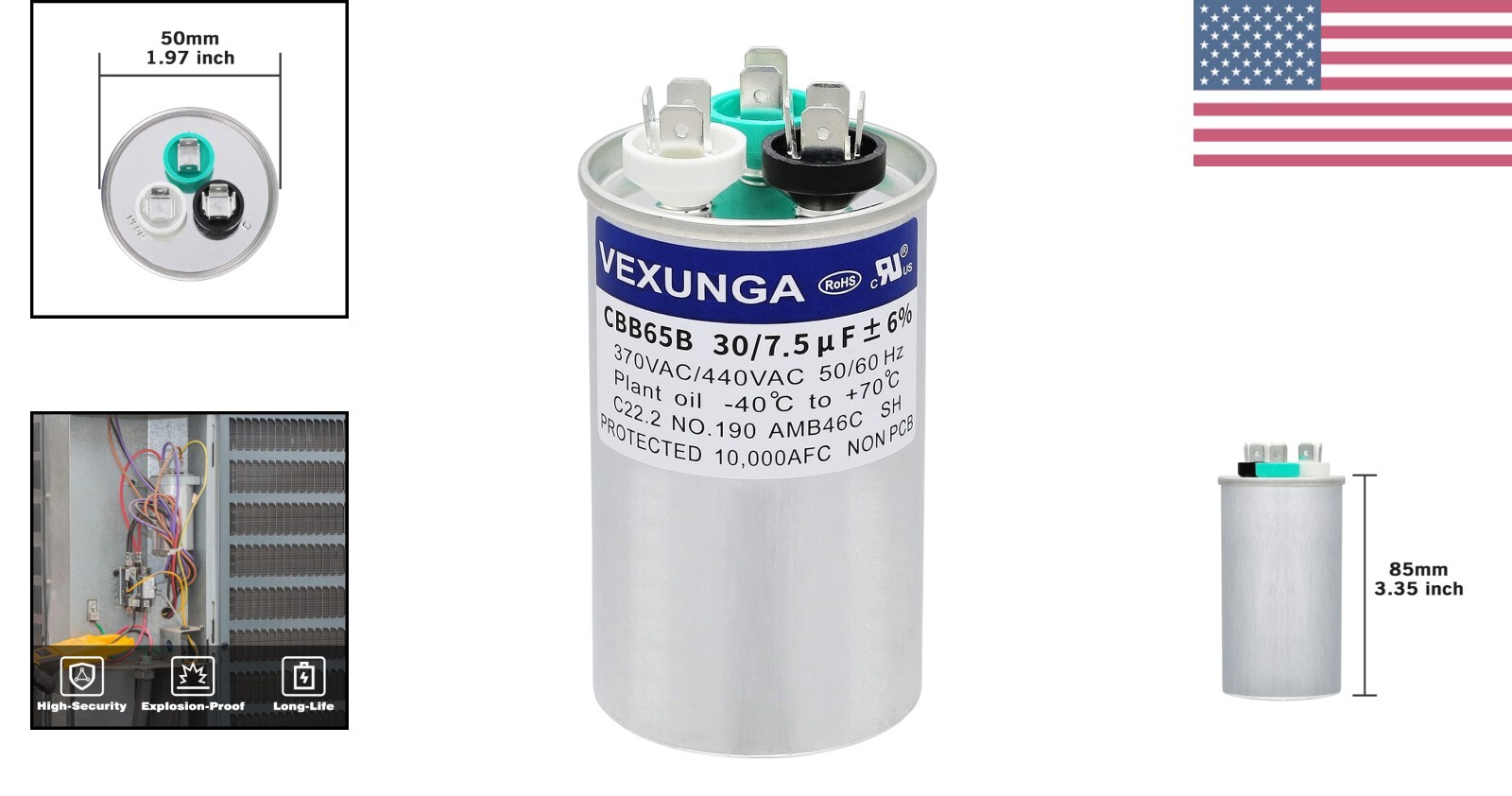 Durable 30/7.5 uF Round Capacitor for Reliable A/C Performance – Easy Install