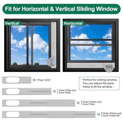 Portable Air Conditioner Window Vent Kit 79 Inch Hose 5.9 Diameter Adjustable