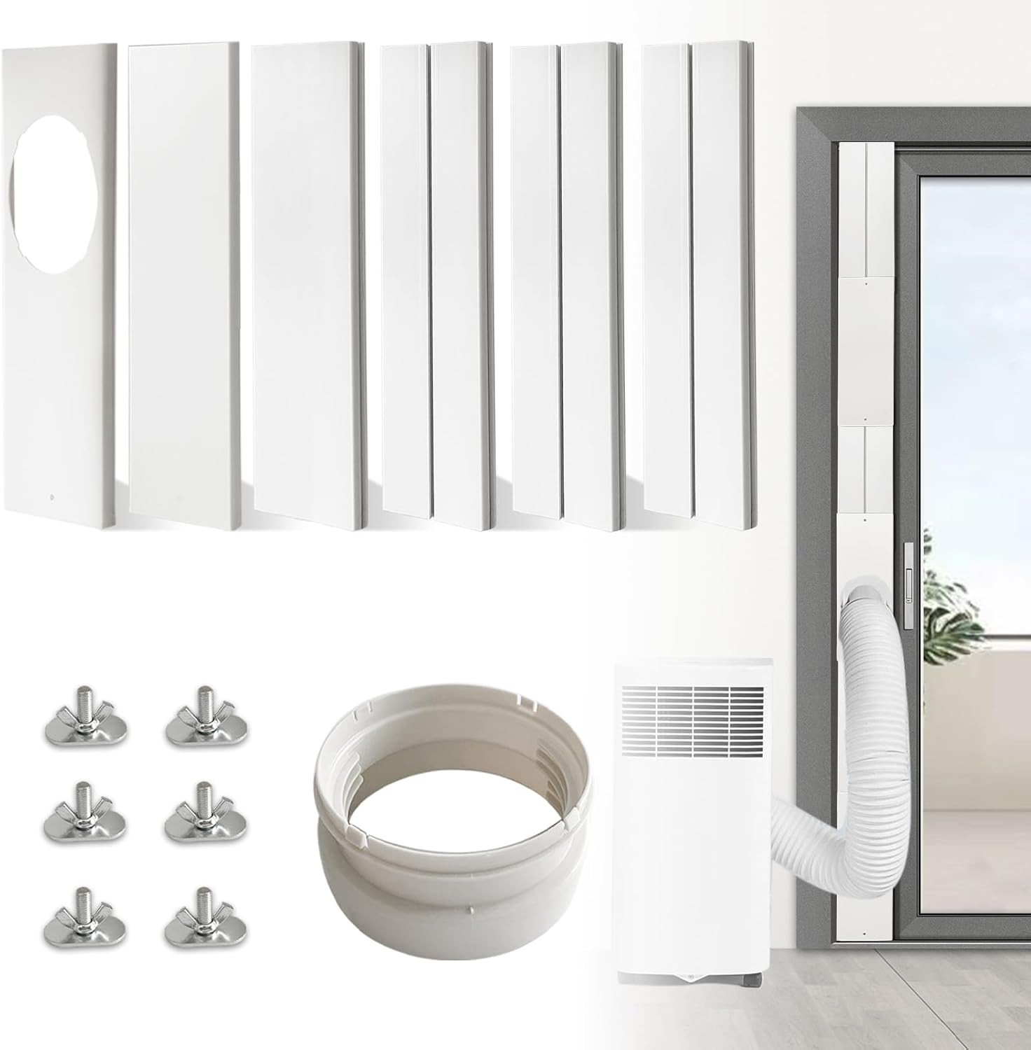 Portable Air Conditioner Sliding Door AC Vent Kit, Universal Adjustable PVC Balc