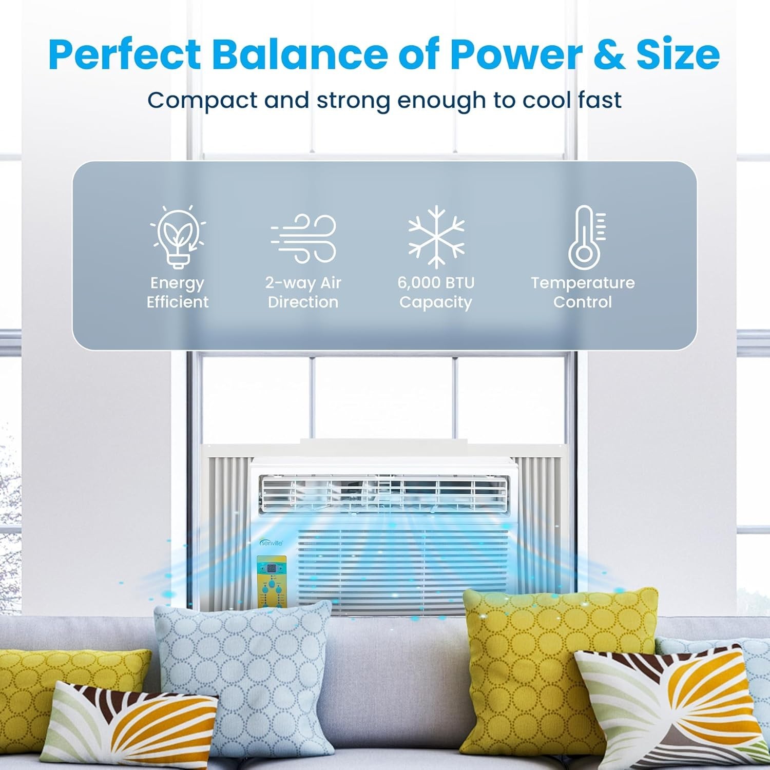 6,000 BTU Window Air Conditioner, Cools Up to 250 Sq. Ft., Easy to Use, Washa…
