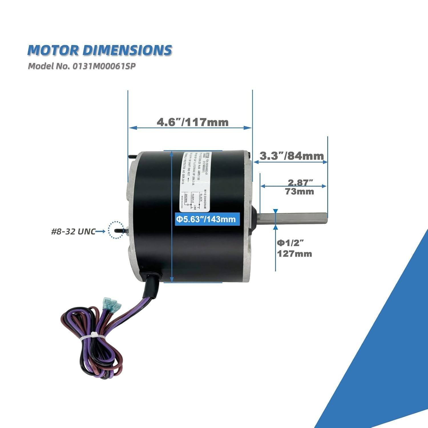 Heavy-Duty 1/4HP Condenser Fan Motor 830 RPM with Capacitor for Goodman Systems