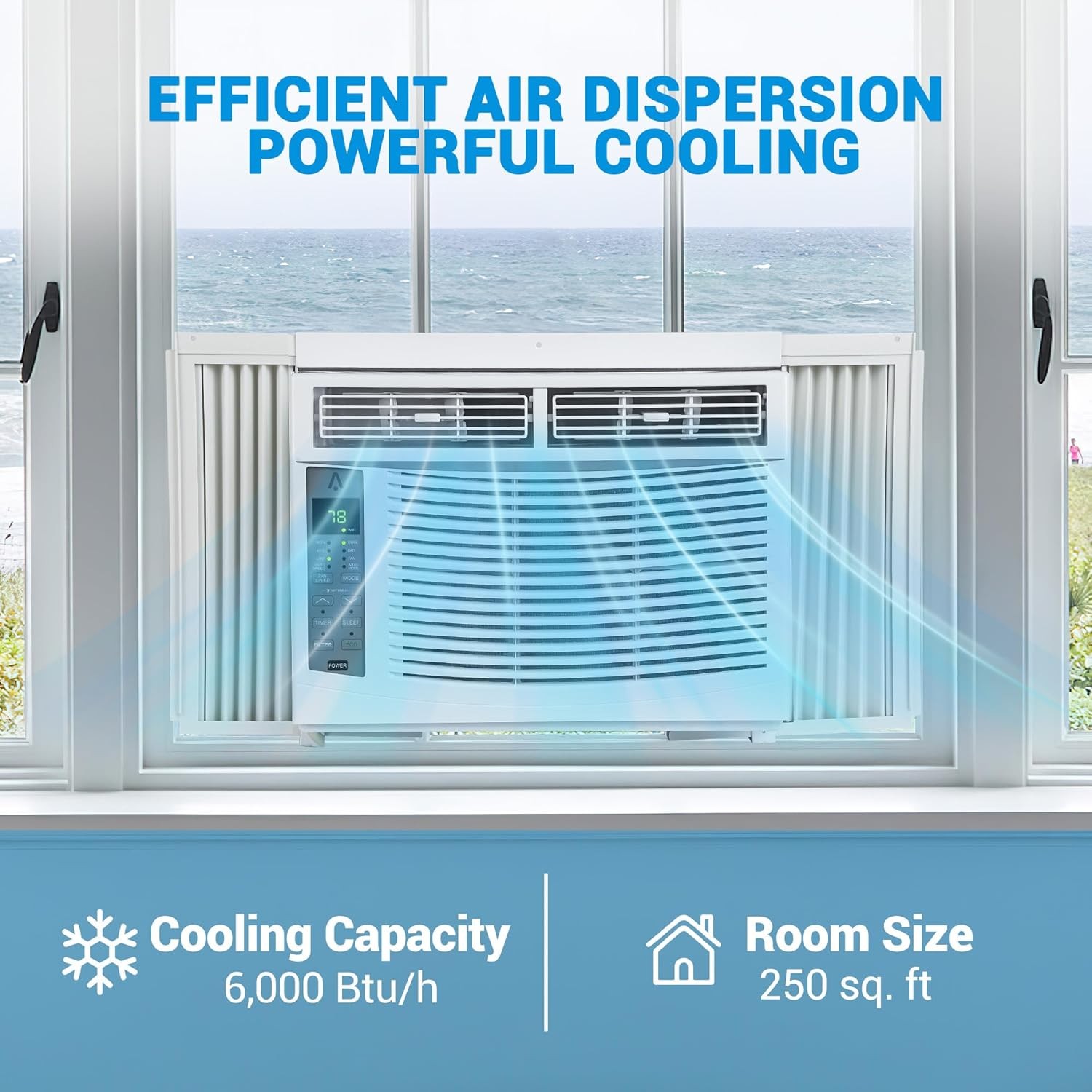 Window AC 6000 BTU WiFi, 3-in-1 Air Conditioner with Remote & 24H Timer