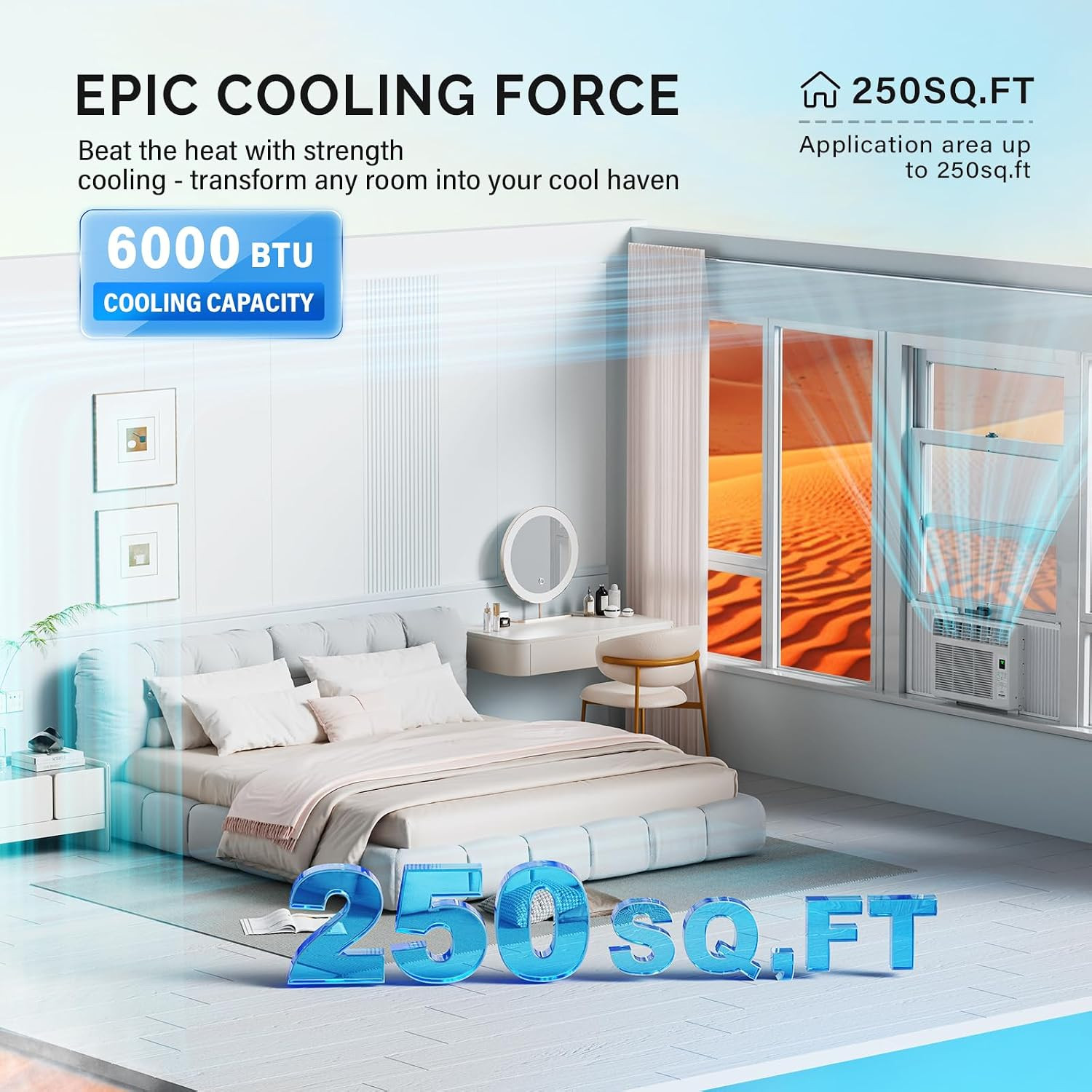 ROVSUN 6000 BTU Window Air Conditioner with Remote & Timer, up to 250 Sq. Ft