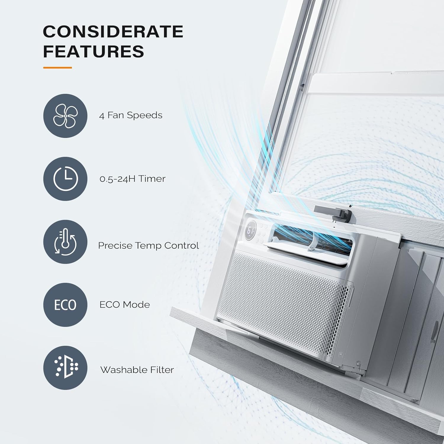 8000 BTU Inverter Window Air Conditioner AC Unit W/Wifi/Remote Control 350 Sq.Ft