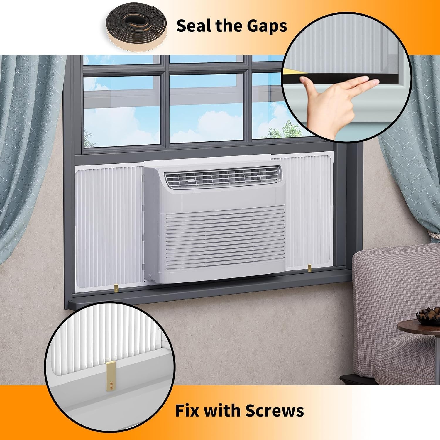 Adjustable Window Air Conditioner Side Panels Frame Set Fits 5000-14000BTU