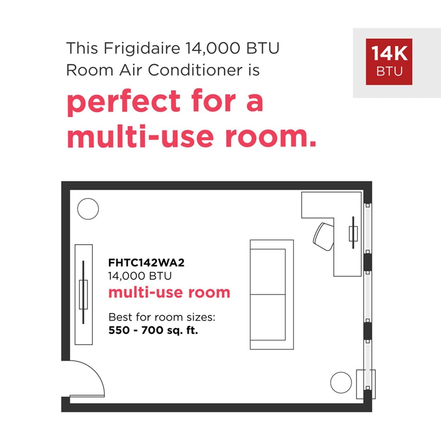 Frigidaire 230V 14000 BTU Through The Wall AC Air Conditioner Up To 700 Sq Ft