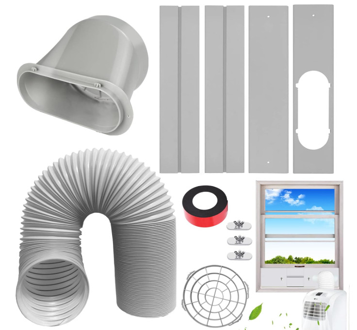 Portable Air Conditioner Window Vent Kit With 59&Prime; Length Exhaust Hose 5.9&Prime; Diam