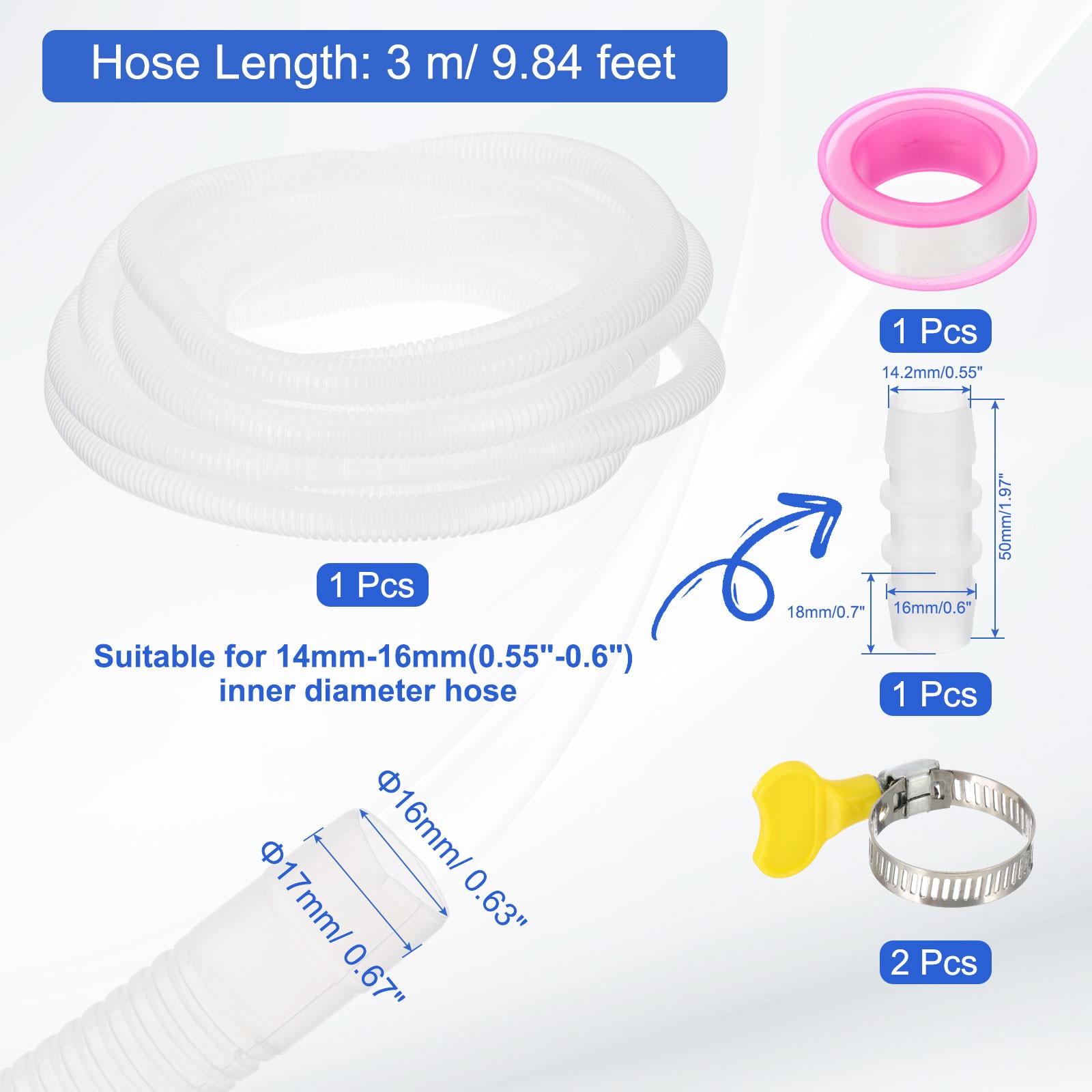 9.84Ft Air Conditioner Drain Hose Universal Mini Split AC Drain Hose Clear