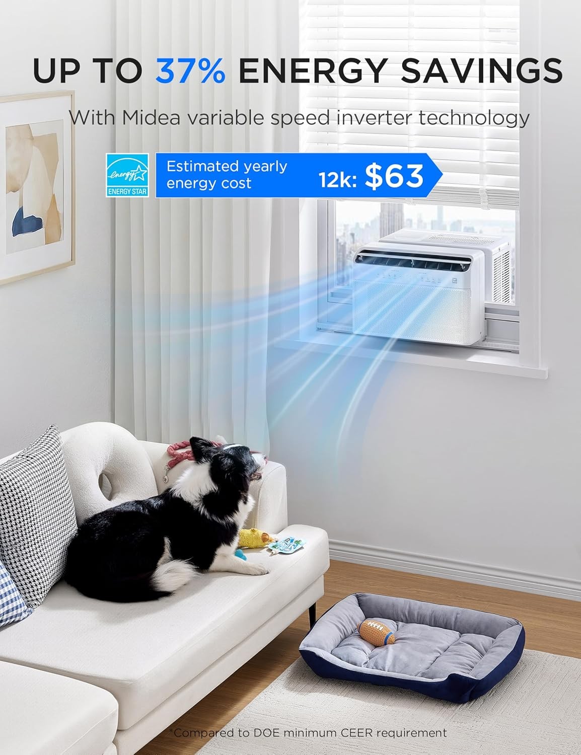 12000 BTU U-Shaped Smart Inverter Window AC Cools 550 Sq Ft