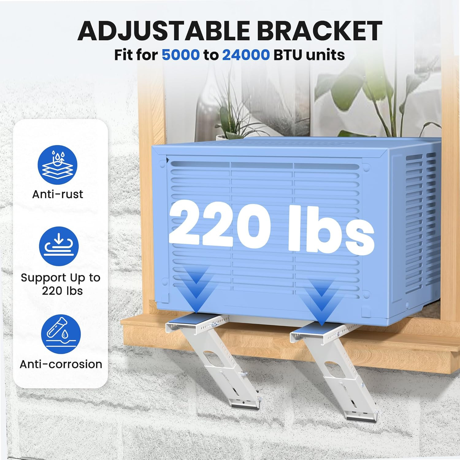 Window Air Conditioner Support Bracket: 220lbs Dual Arm Universal Window AC Brac