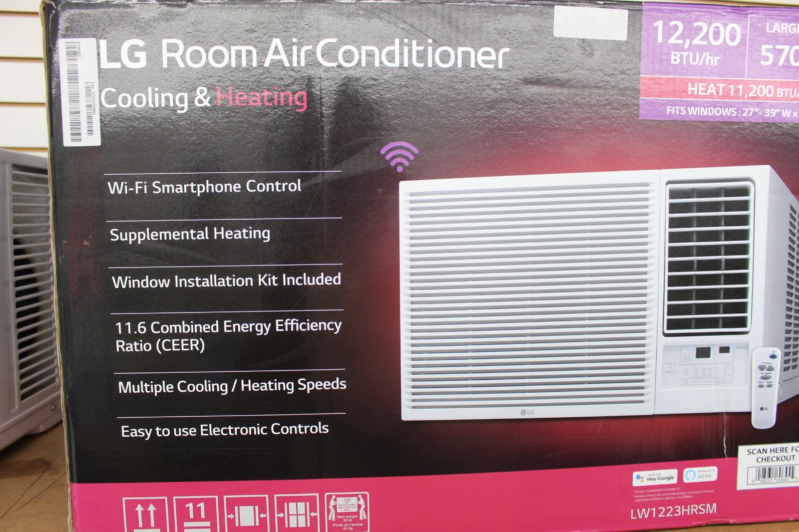 LG LW1223HRSM Window Air Conditioner 12,200 BTU Ft. Heater Wi-Fi in White. NEW