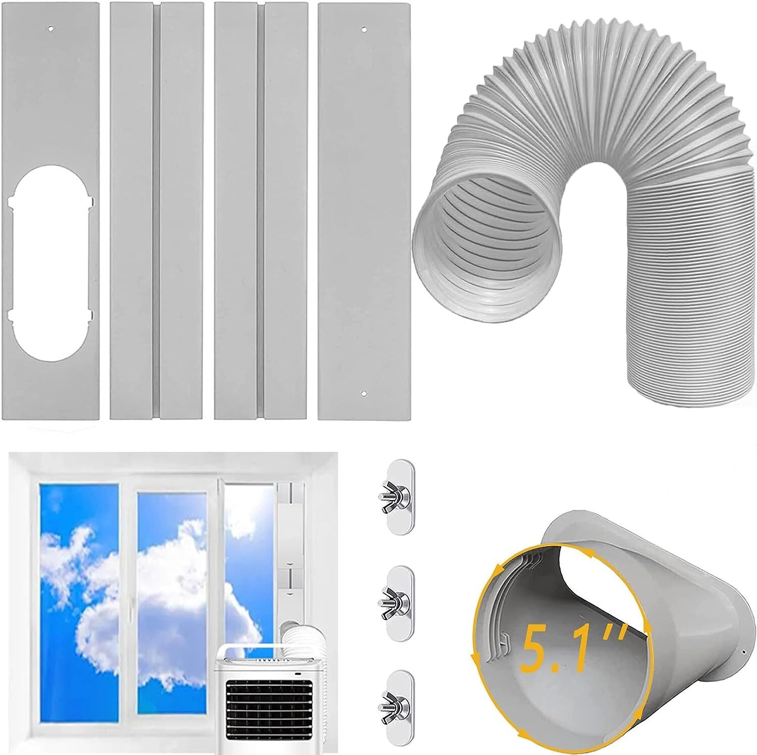 Nihoney Portable Air Conditioner Window Vent Kit with Exhaust Hose 5.1 Inch New
