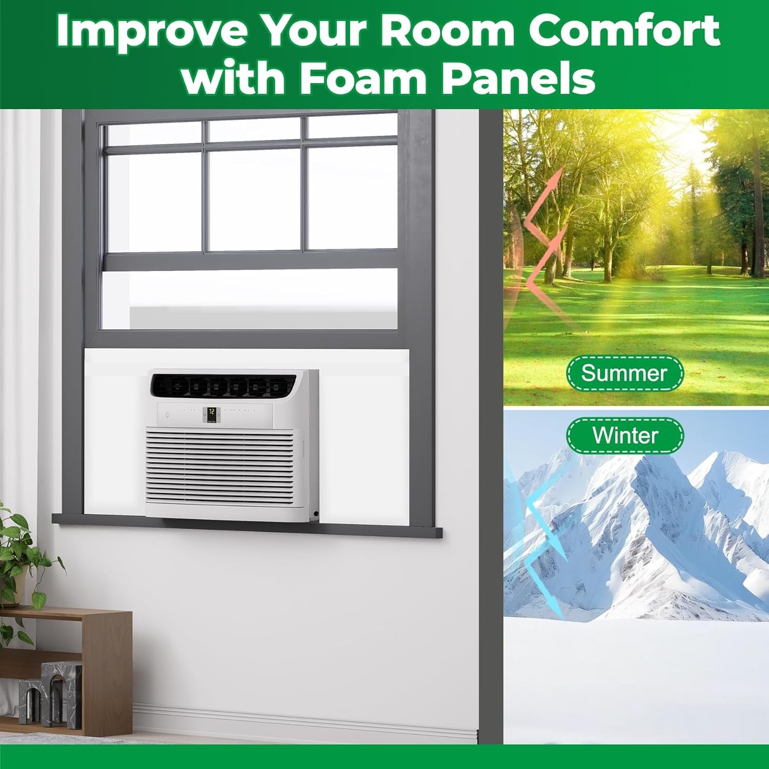 Window Air Conditioner Side Panels Pack of 2 Foam Panels Cover with Seal Strip
