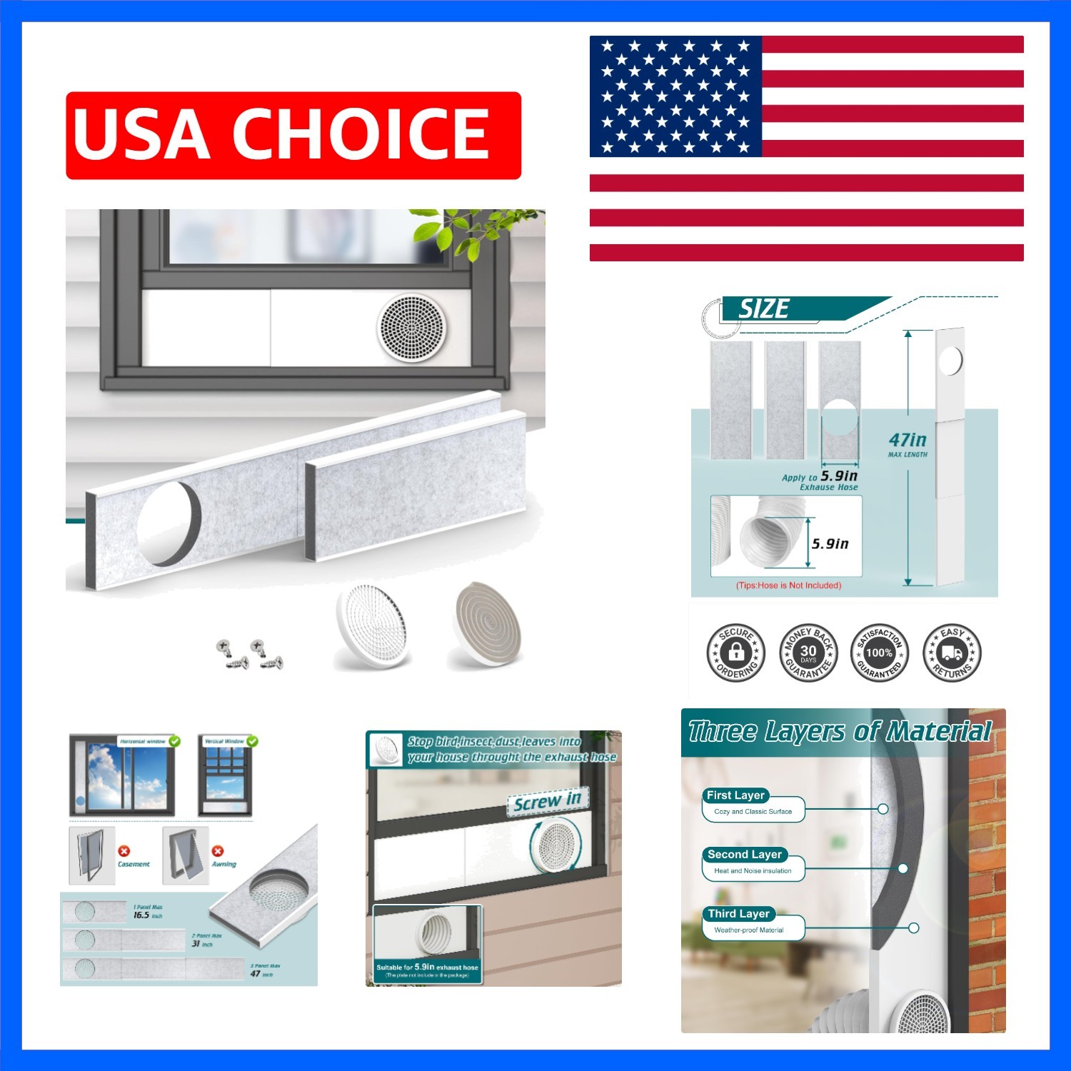 Portable Air Conditioner Window Kit With Foam Insulation,Heat And Noise Insul…