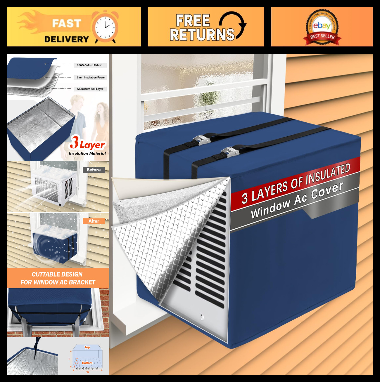 Winter Insulated Window AC Cover 21&Prime;W x 16&Prime;D x 15&Prime;H – Waterproof & Windproof Pro