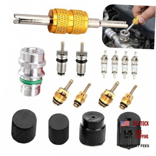 16 PCS Air Conditioner Valve Core Kit, R134A A/C Ducts Pressure Caps and