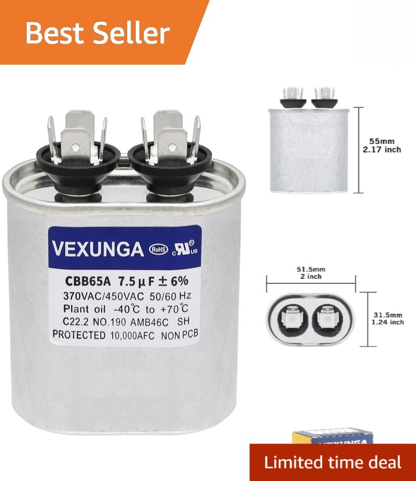Reliable 7.5uF Oval Run Start Capacitor 370/440VAC for Efficient AC Performance