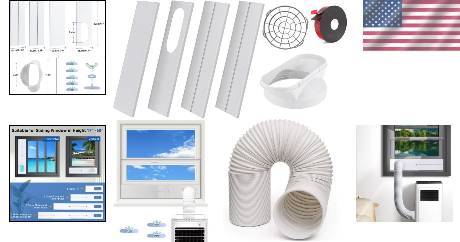 Portable Air Conditioner Window Vent Kit with 5.9&Prime; Hose & Coupler Adjustable …