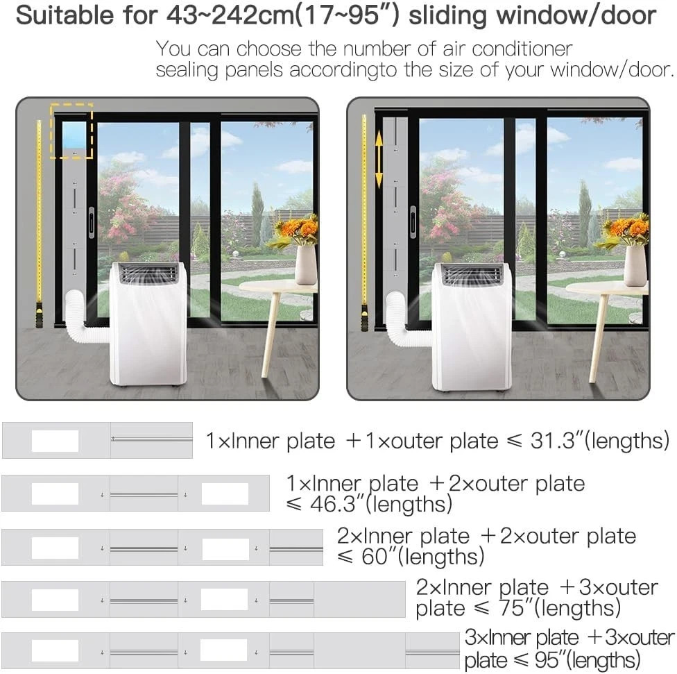105&Prime; Sliding Door AC Vent Kit for Dual Hose Portable Air Conditioner with Screen
