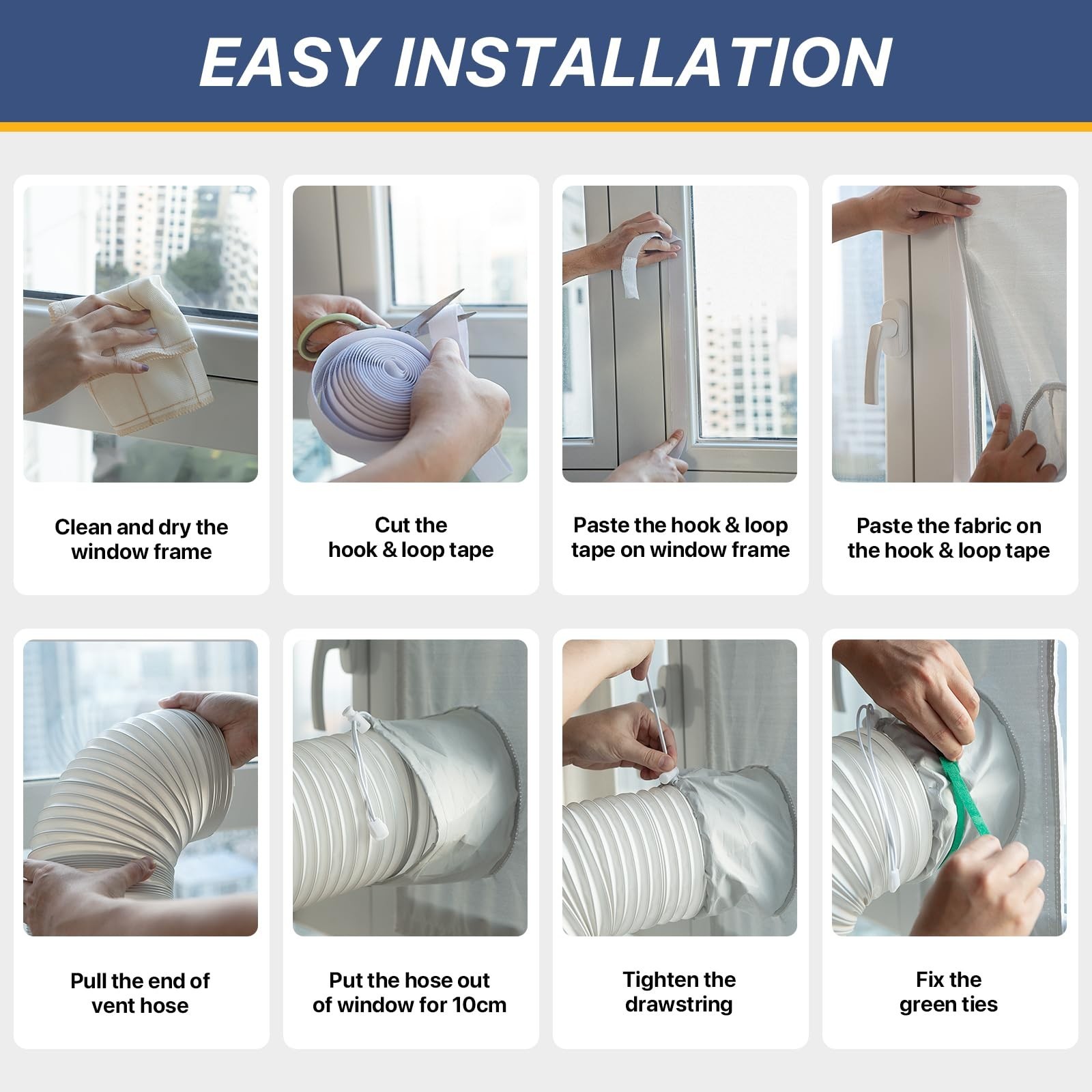 Portable AC Window Vent Kit – Adjustable Seal for 5&Prime; & 6&Prime; Hose, Waterproof, 100%
