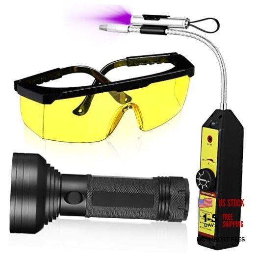 Glooglitter Ac Leak Detector Kit Tool Wjl-6000 68 LED Uv Flashlight Yellow
