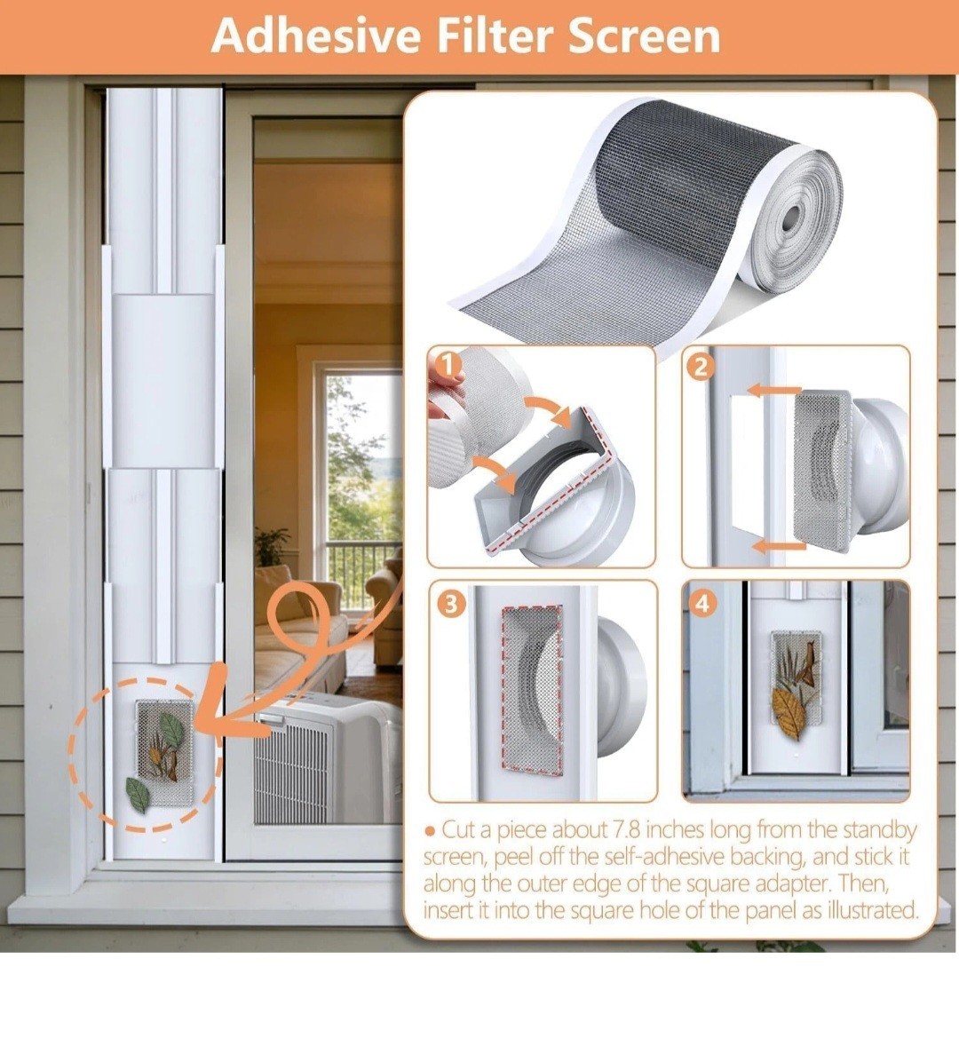 95&Prime;Sliding Door AC Vent Kit with 5.1&Prime;Extendable Hose Screen Net & Weather Strip
