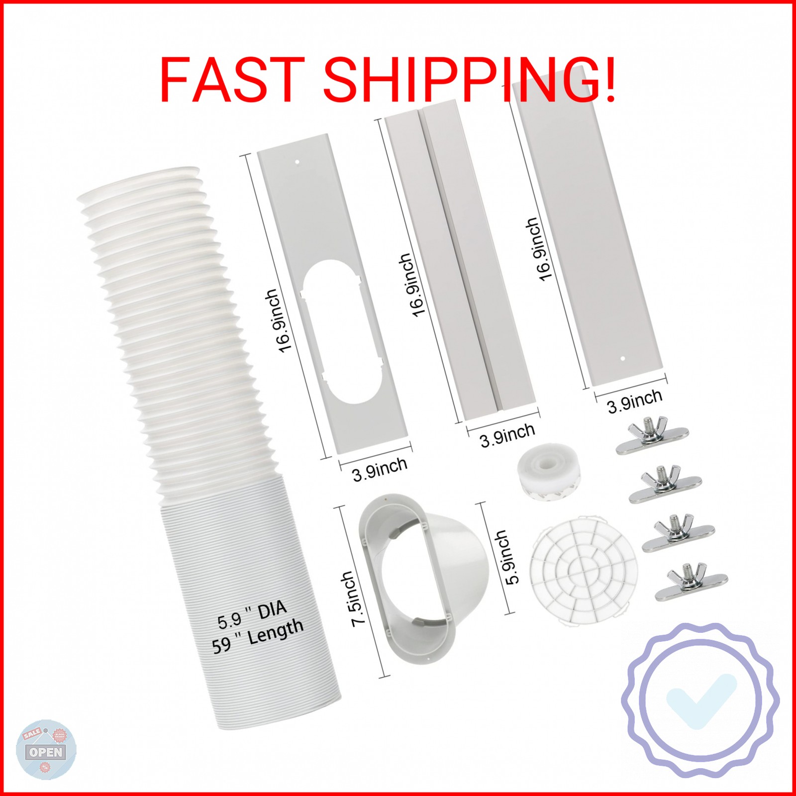 Portable AC Window Vent Kit with 5.9” Exhaust Hose Window Seal Kit for Portable