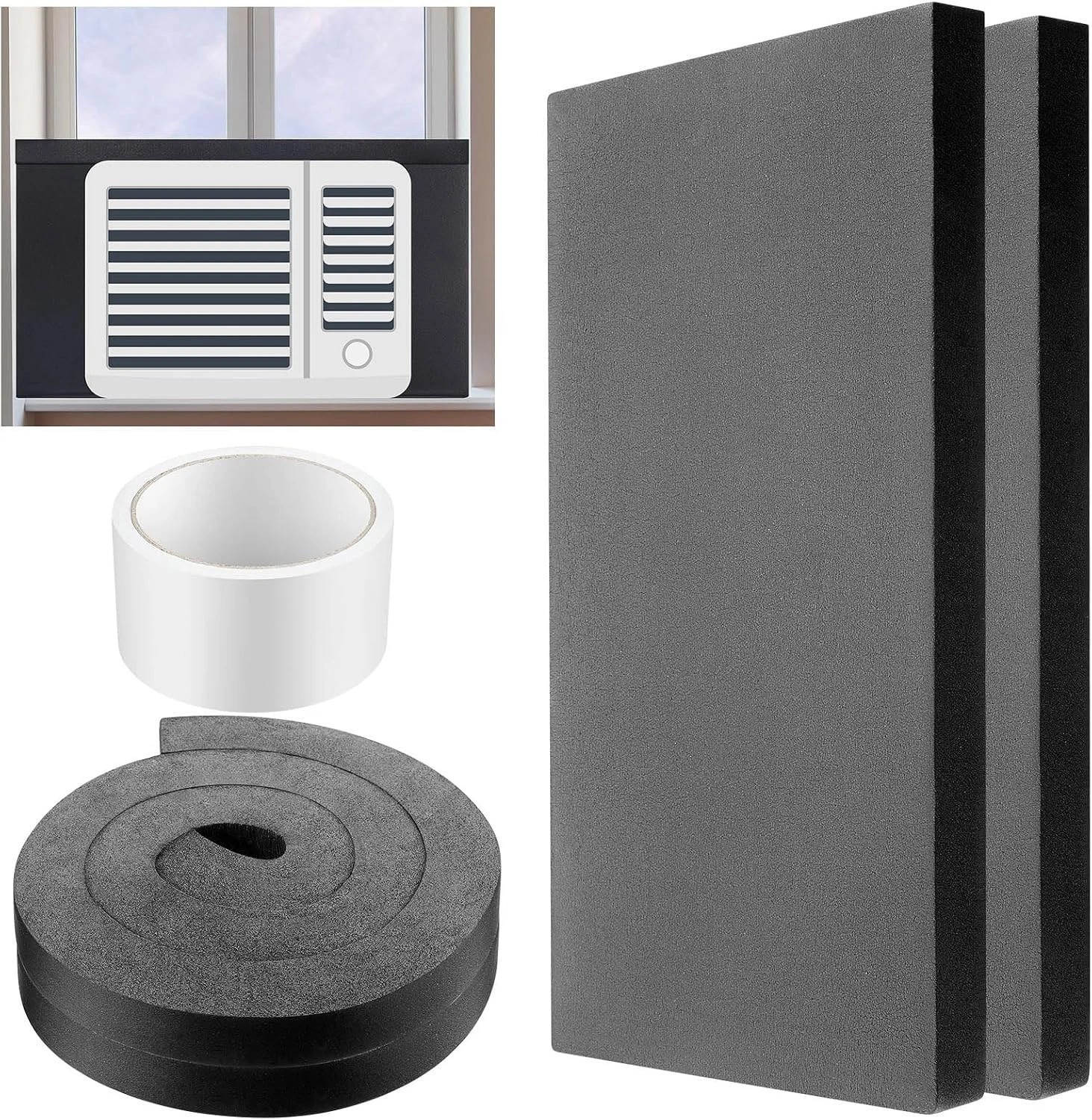 4 Pcs Window Ac Insulated Foam Panels with Seal Strip,Black | Fits Most 5000-…