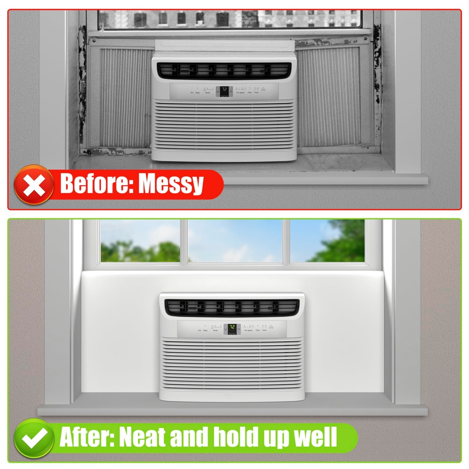 Window Air Conditioner Side Panels – Full Surround Foam Seal for Summer & Winter