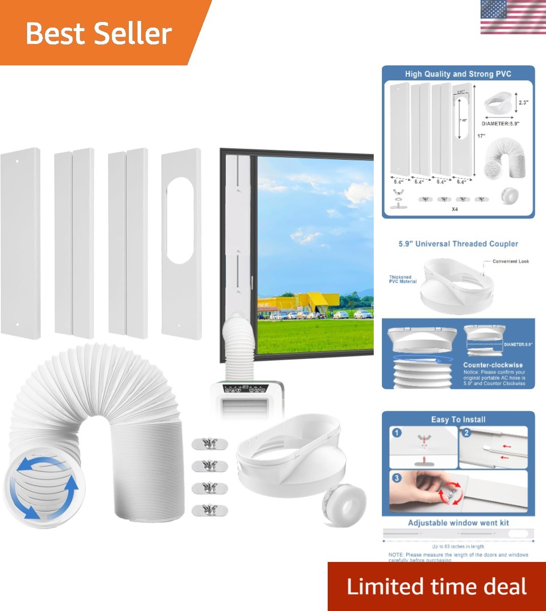 Portable Air Conditioner Vent Kit with 80&Prime; Exhaust Hose & Energy-Saving Seal