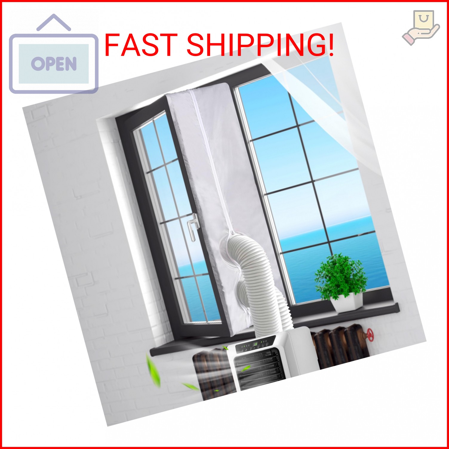 400CM (157&Prime;) Portable AC Window Vent Kit with 2 Zipper Doors, Universal Casement
