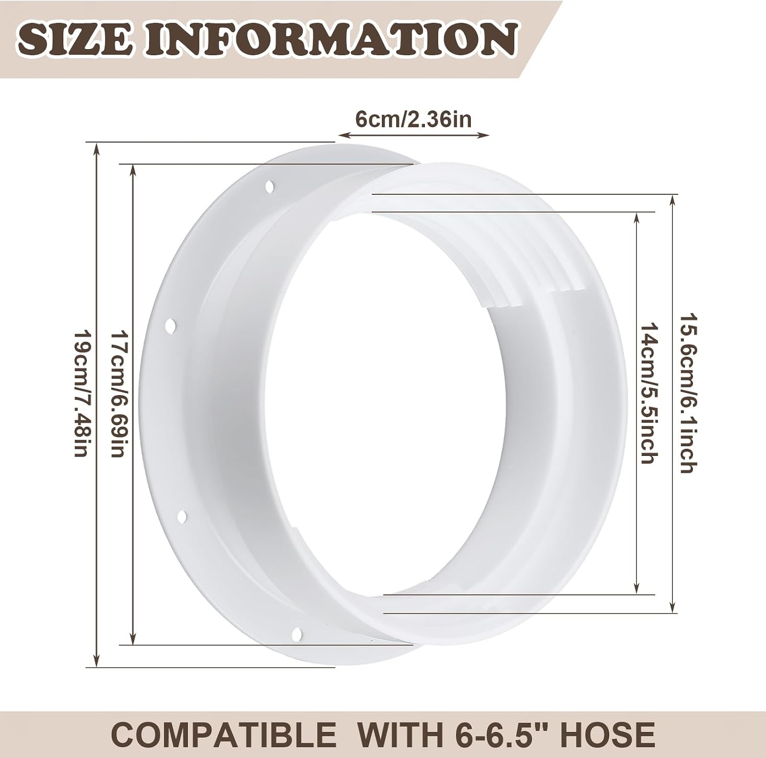 Portable AC Vent Connector 6 Inch 6.5 Inch White Plastic Hose Adapter Kit