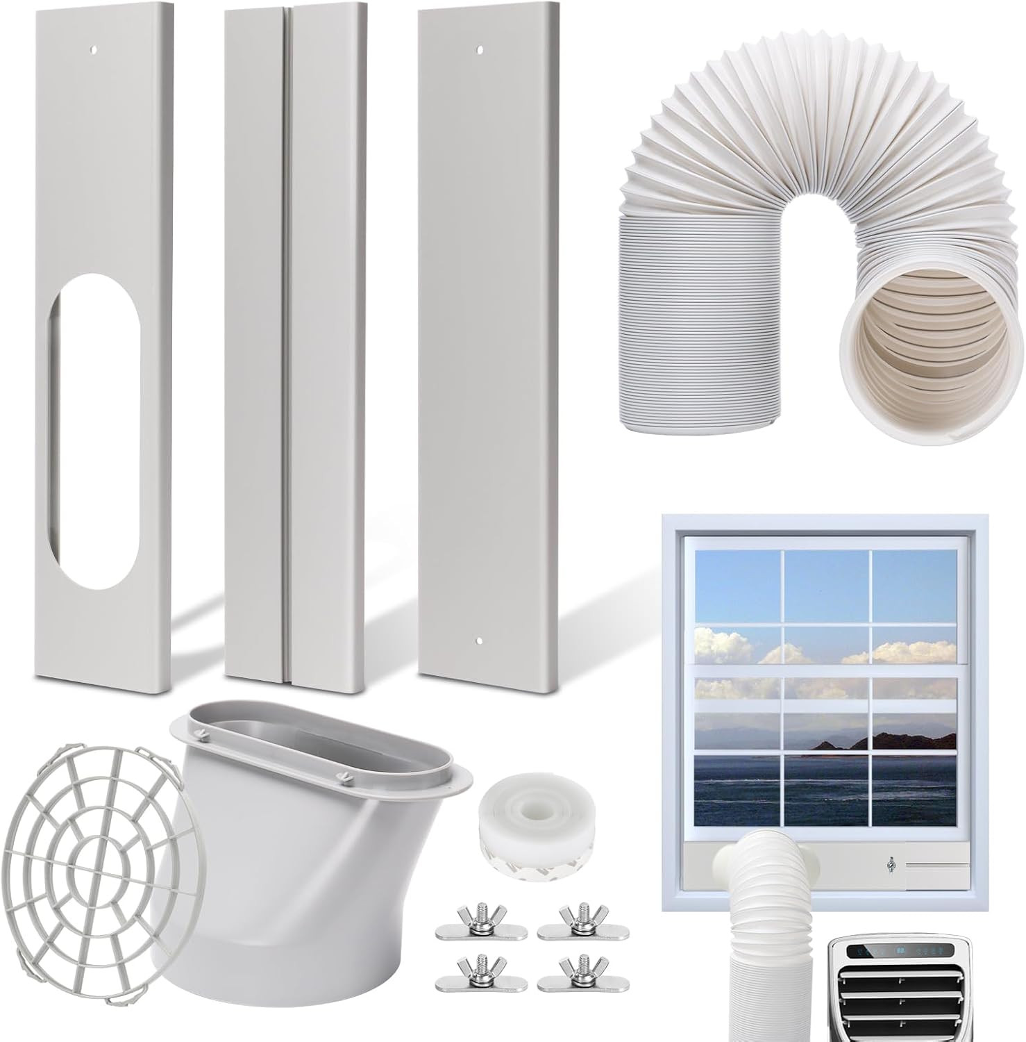 Portable AC Window Vent Kit, AC Seal Kit with 5.9&Prime; Hose for Sliding Windows | Pl