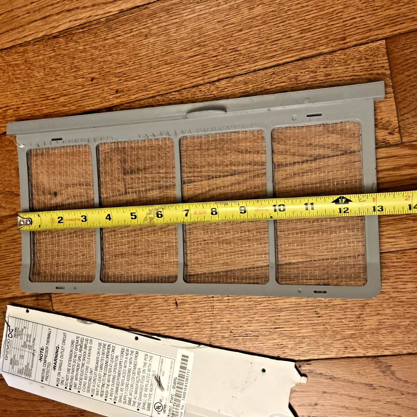 Daewoo Air Conditioner Model DWC-058RL Front Air Filter OEM NANO SILVER GREY