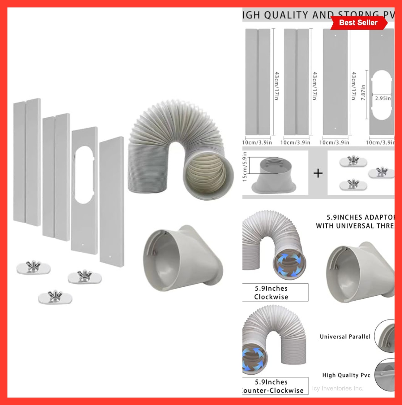 Portable Air Conditioner Window Vent Kit 5.9 Inch Hose 59 Inch Length